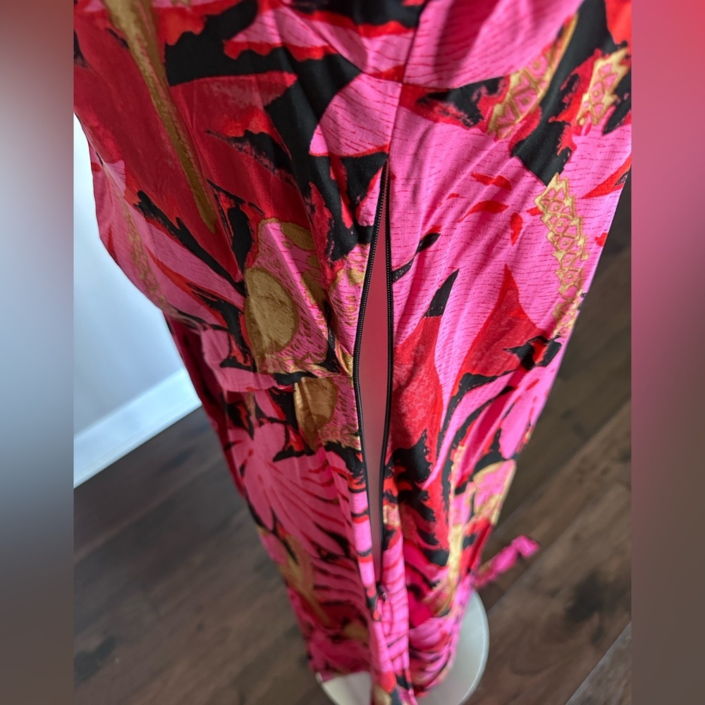 J. Crew Midi Dress Faux Wrap Pink Tropical Palm/Island Hawaiian Floral Print 14 - Picture 8 of 16
